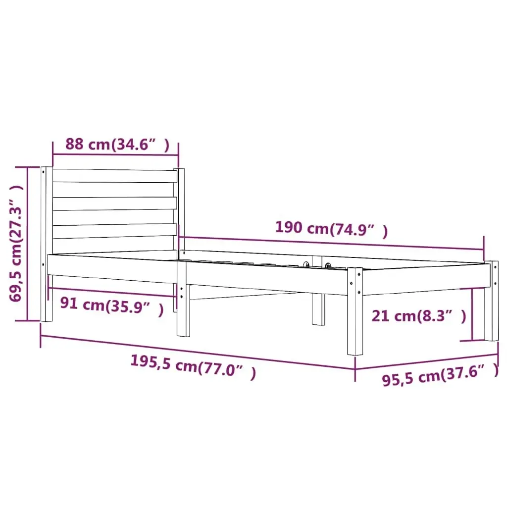 Bed Frame Solid Wood Pine 92x187 cm Single Size 810395