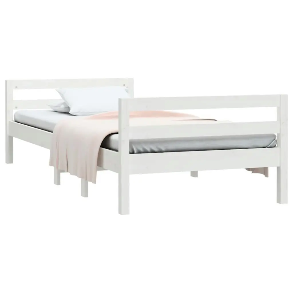 Bed Frame White 92x187 cm Single Size Solid Wood Pine 821635