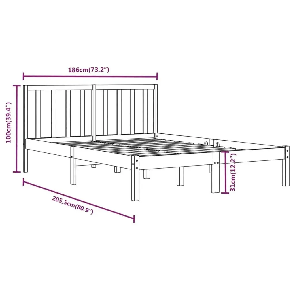 Bed Frame Solid Wood Pine 183x203 cm King Size 3105086