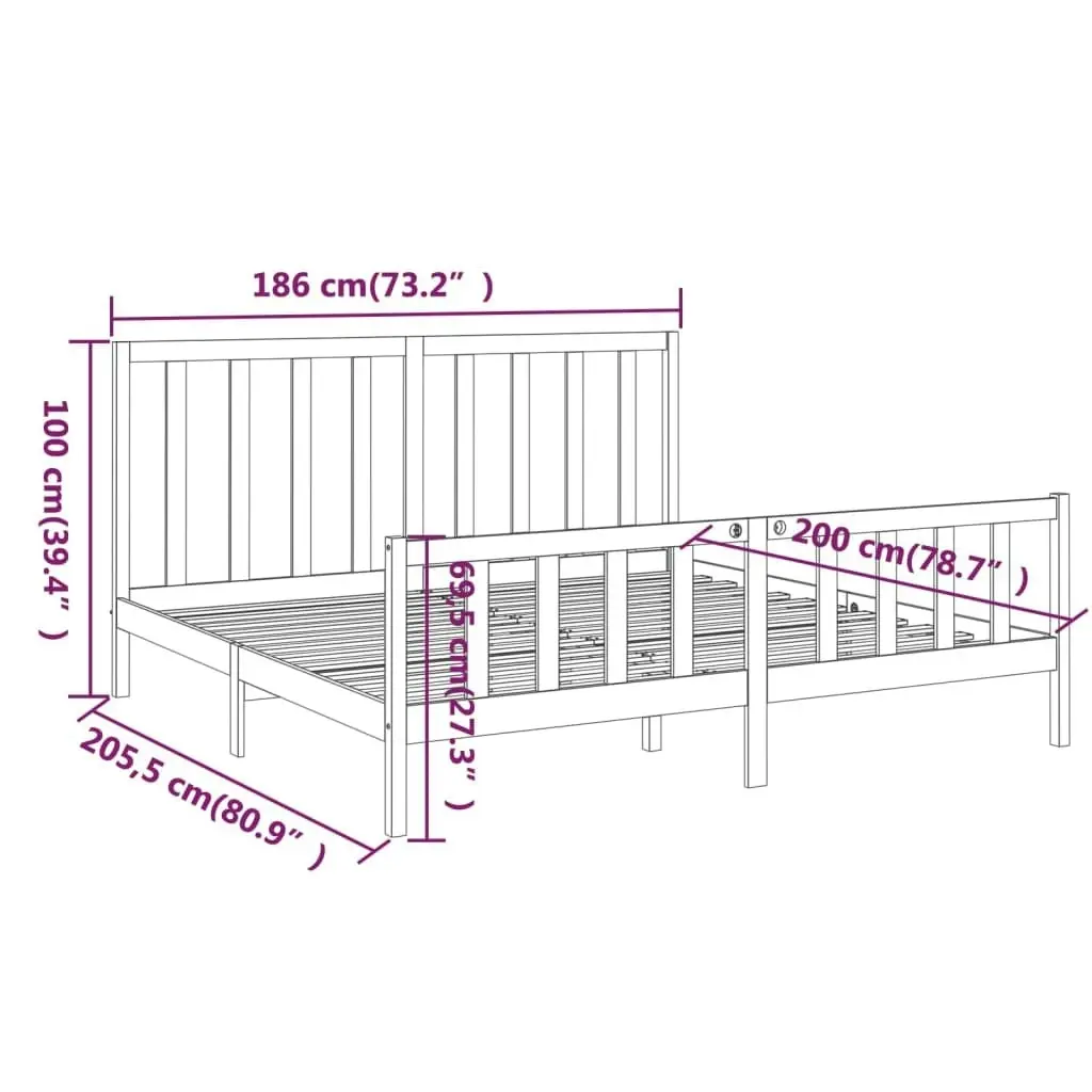 Bed Frame without Mattress 183x203 cm King Solid Wood Pine 3106718