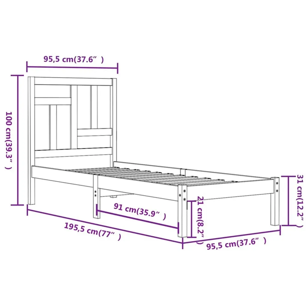 Bed Frame without Mattress Black 90x190 cm Solid Wood Pine 3104512