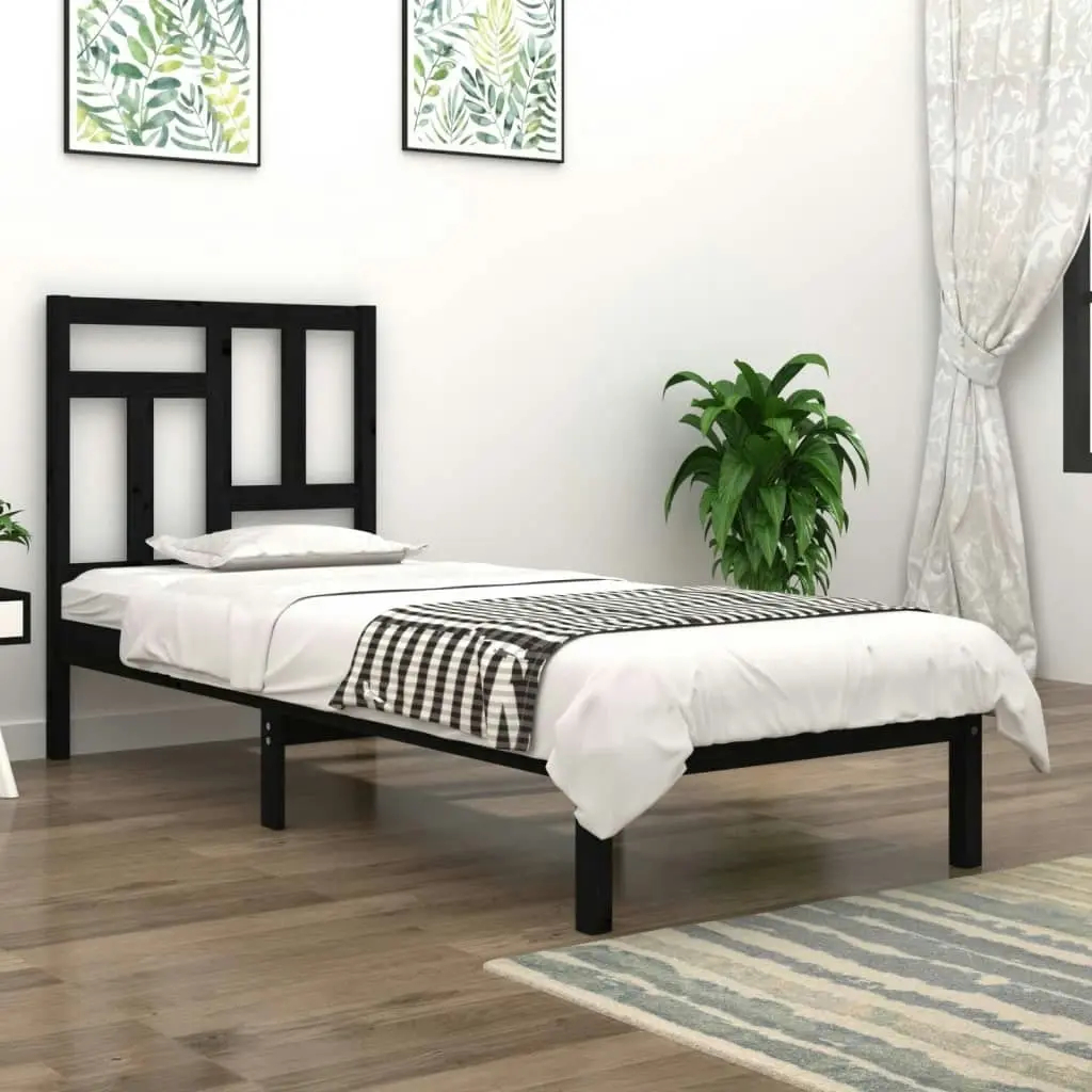 Bed Frame without Mattress Black 90x190 cm Solid Wood Pine 3104512