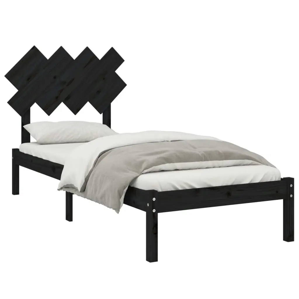 Bed Frame without Mattress Black 90x190 cm Solid Wood 3104837