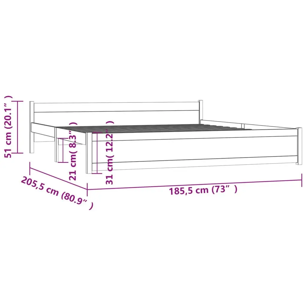 Bed Frame without Mattress Honey Brown Solid Wood 183x203 cm King 815062