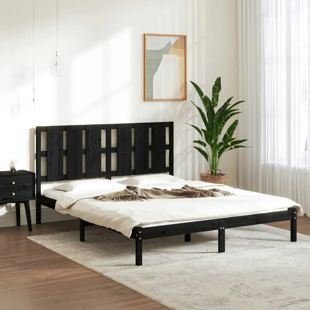 Bed Frame without Mattress Black 150x200 cm Solid Wood 3105609