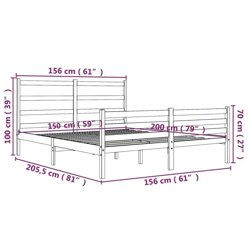 Bed Frame Solid Wood Pine 153x203 cm Queen Size 3103718