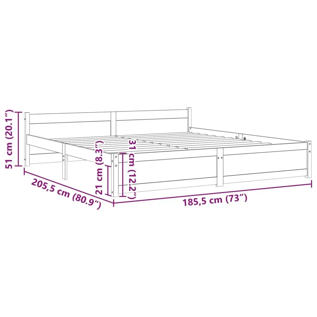 Bed Frame Black Solid Wood 183x203 cm King Size 815063