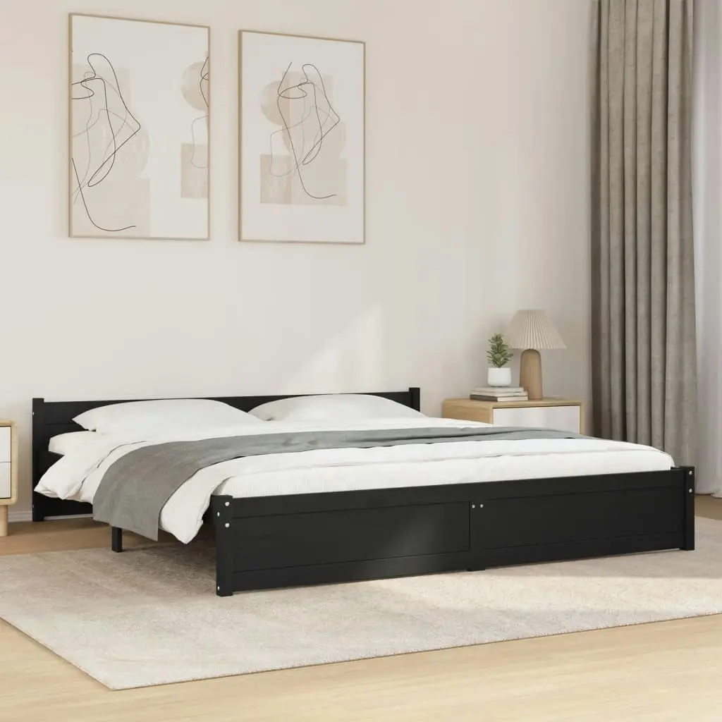 Bed Frame Black Solid Wood 183x203 cm King Size 815063