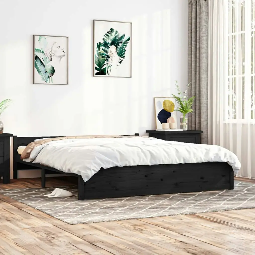 Bed Frame Black Solid Wood 183x203 cm King Size 815063