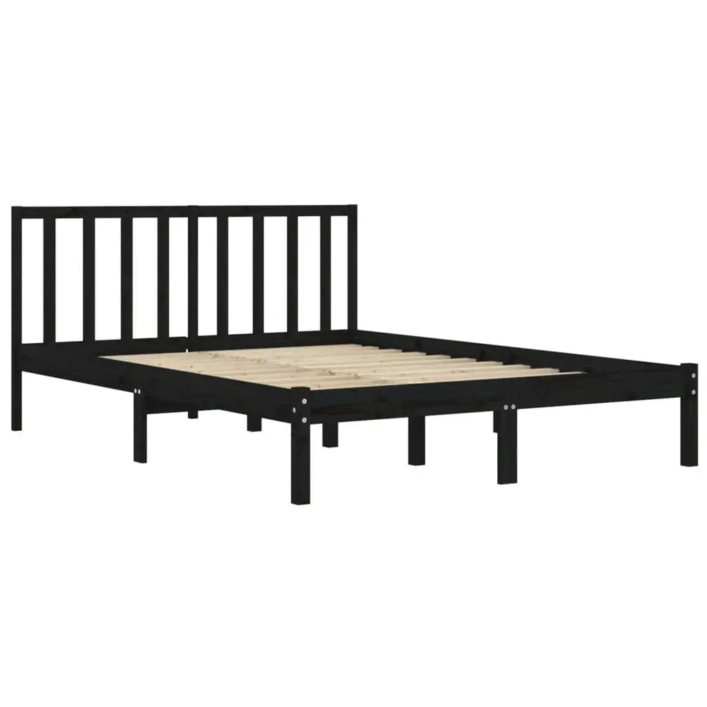 Bed Frame without Mattress Black Solid Wood Pine 135x190 cm 3105050