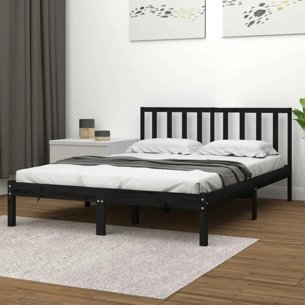 Bed Frame without Mattress Black Solid Wood Pine 135x190 cm 3105050