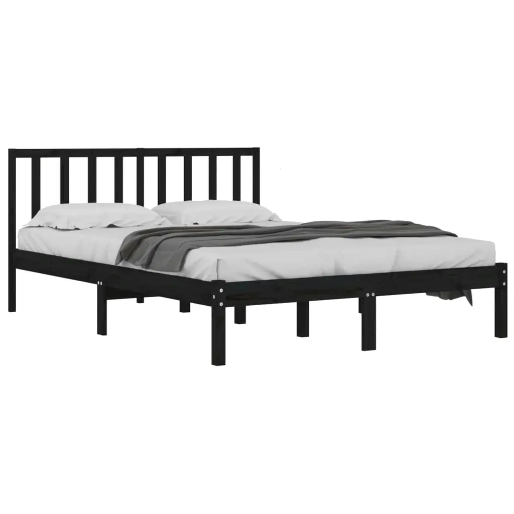 Bed Frame without Mattress Black Solid Wood Pine 135x190 cm 3105050