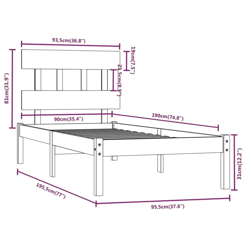 Bed Frame Solid Wood 92x187 cm Single Size 3104703