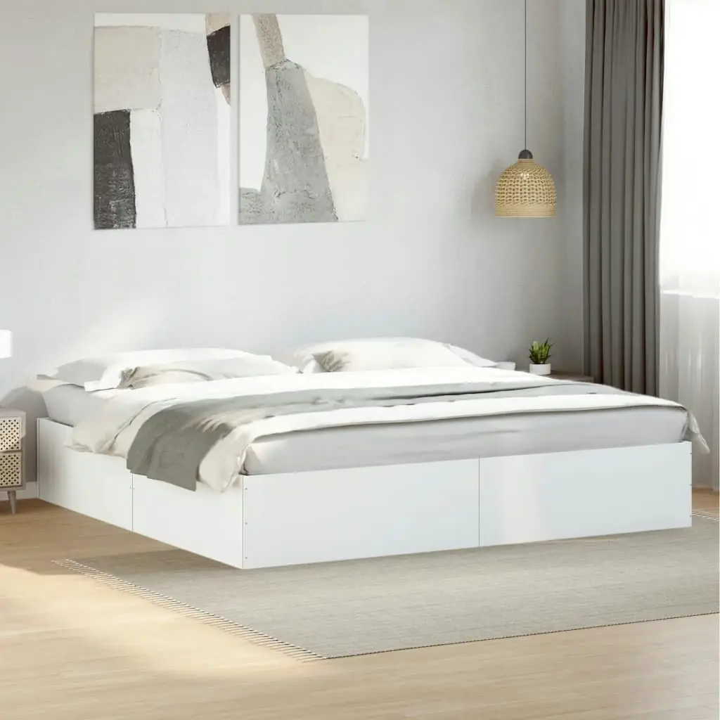 Bed Frame White 183x203 cm King Size Engineered Wood 3280993