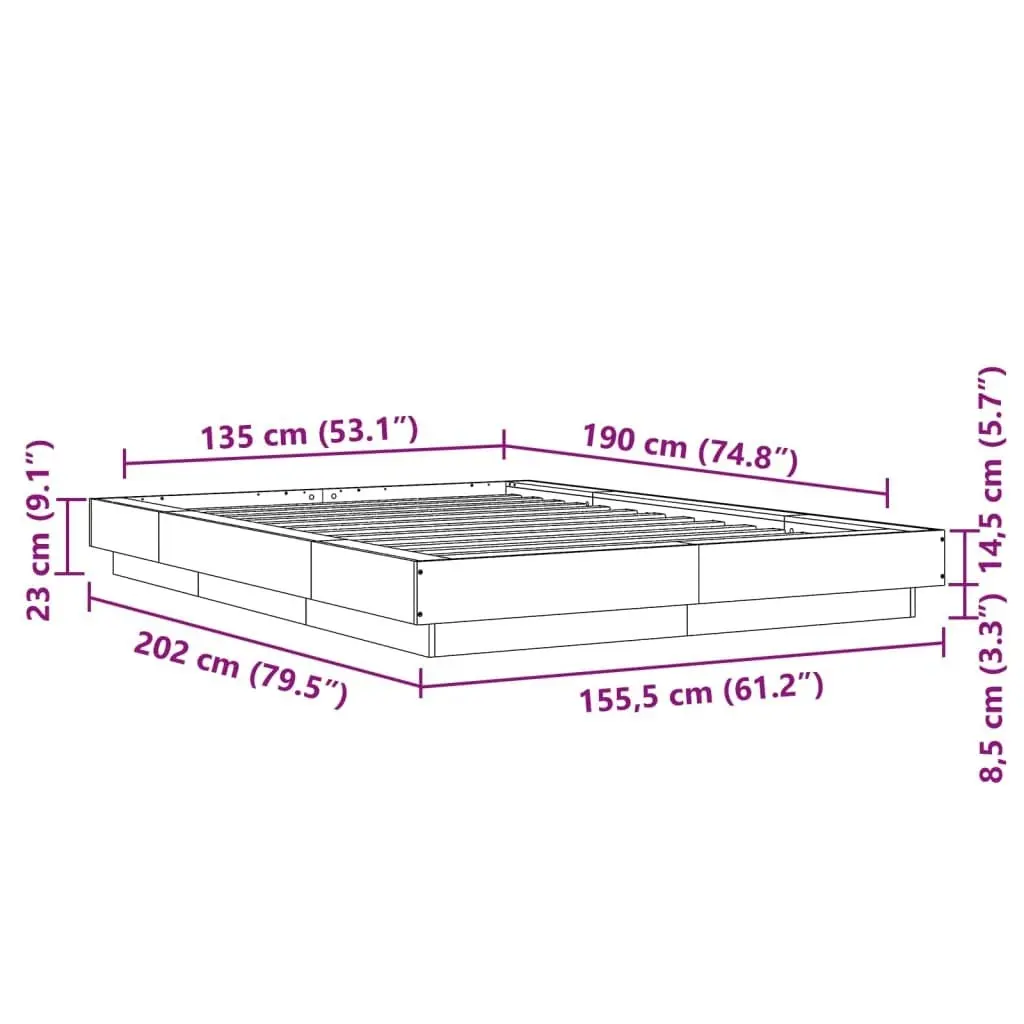 Bed Frame White 135x190 cm Engineered Wood 3281224