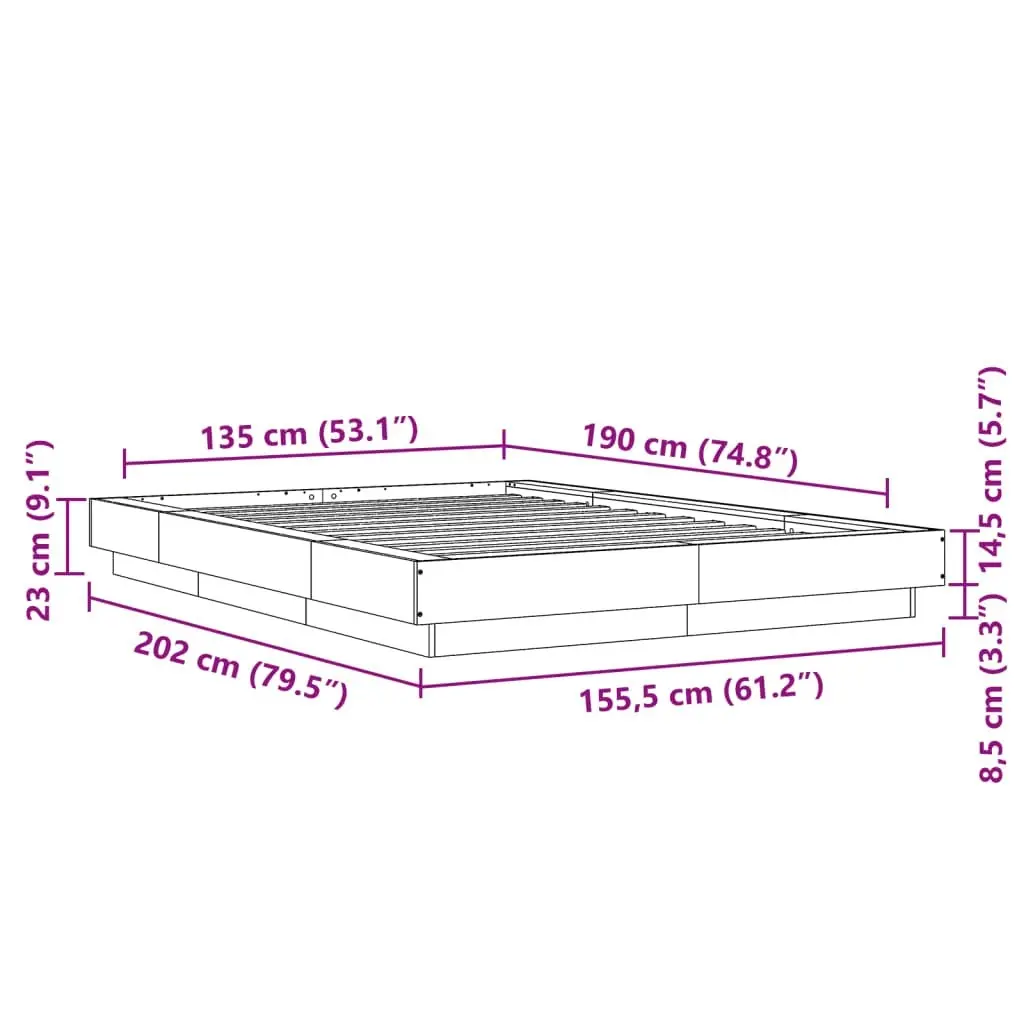 Bed Frame White 135x190 cm Engineered Wood 3281224