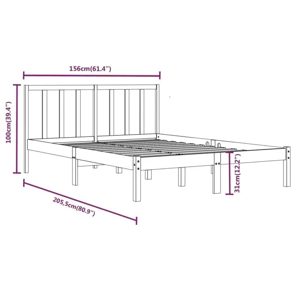 Bed Frame Solid Wood Pine 153x203 cm Queen Size 3105076