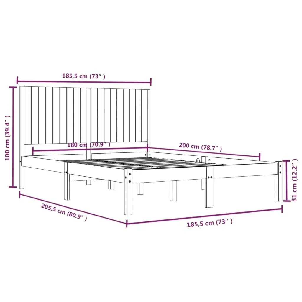 Bed Frame without Mattress White 183x203 cm King Solid Wood 3104429