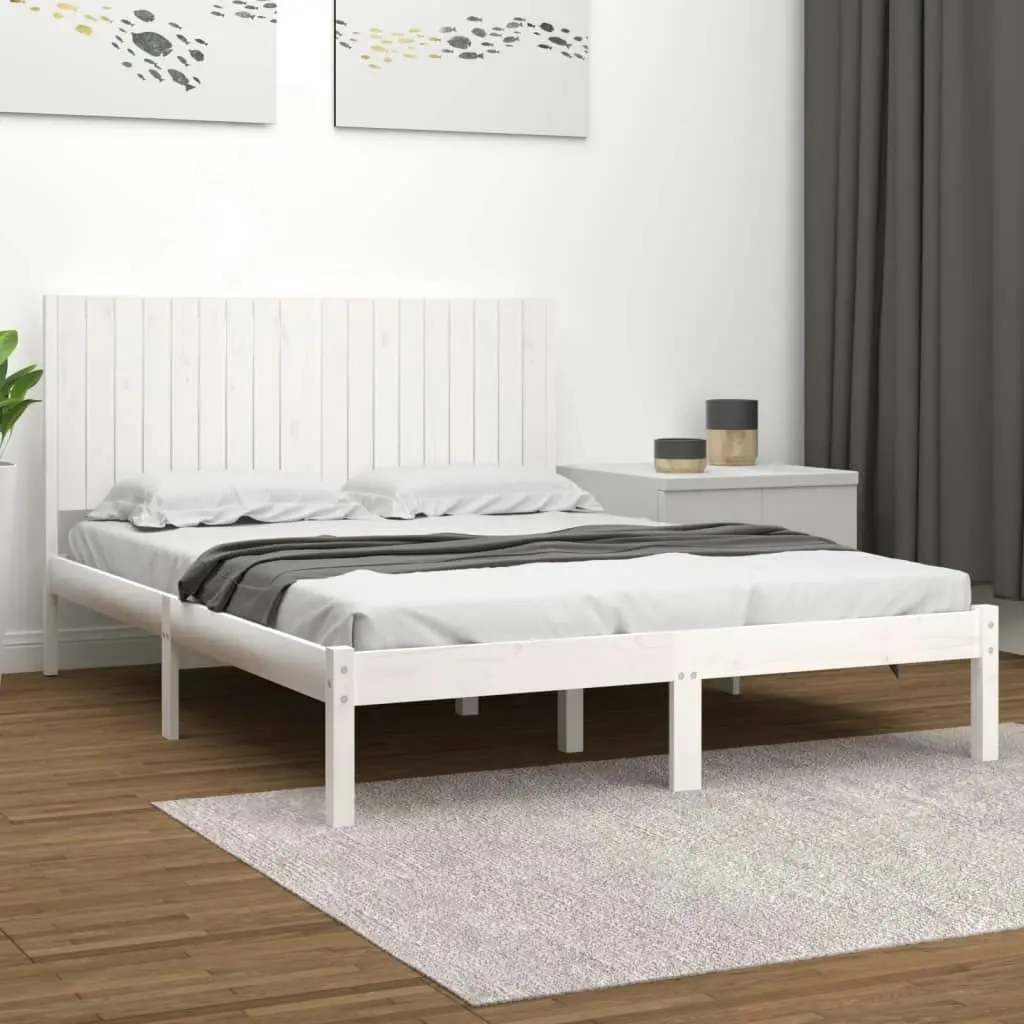 Bed Frame without Mattress White 183x203 cm King Solid Wood 3104429