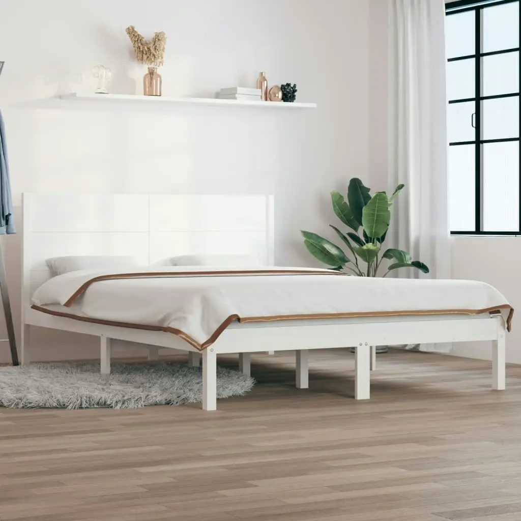 Bed Frame without Mattress White 150x200 cm Solid Wood 3104159