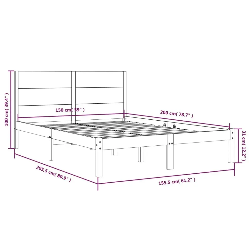 Bed Frame without Mattress White 150x200 cm Solid Wood 3104159