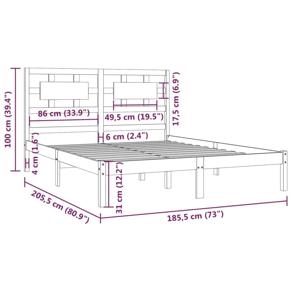 Bed Frame without Mattress 183x203 cm King Solid Wood Pine 3107368