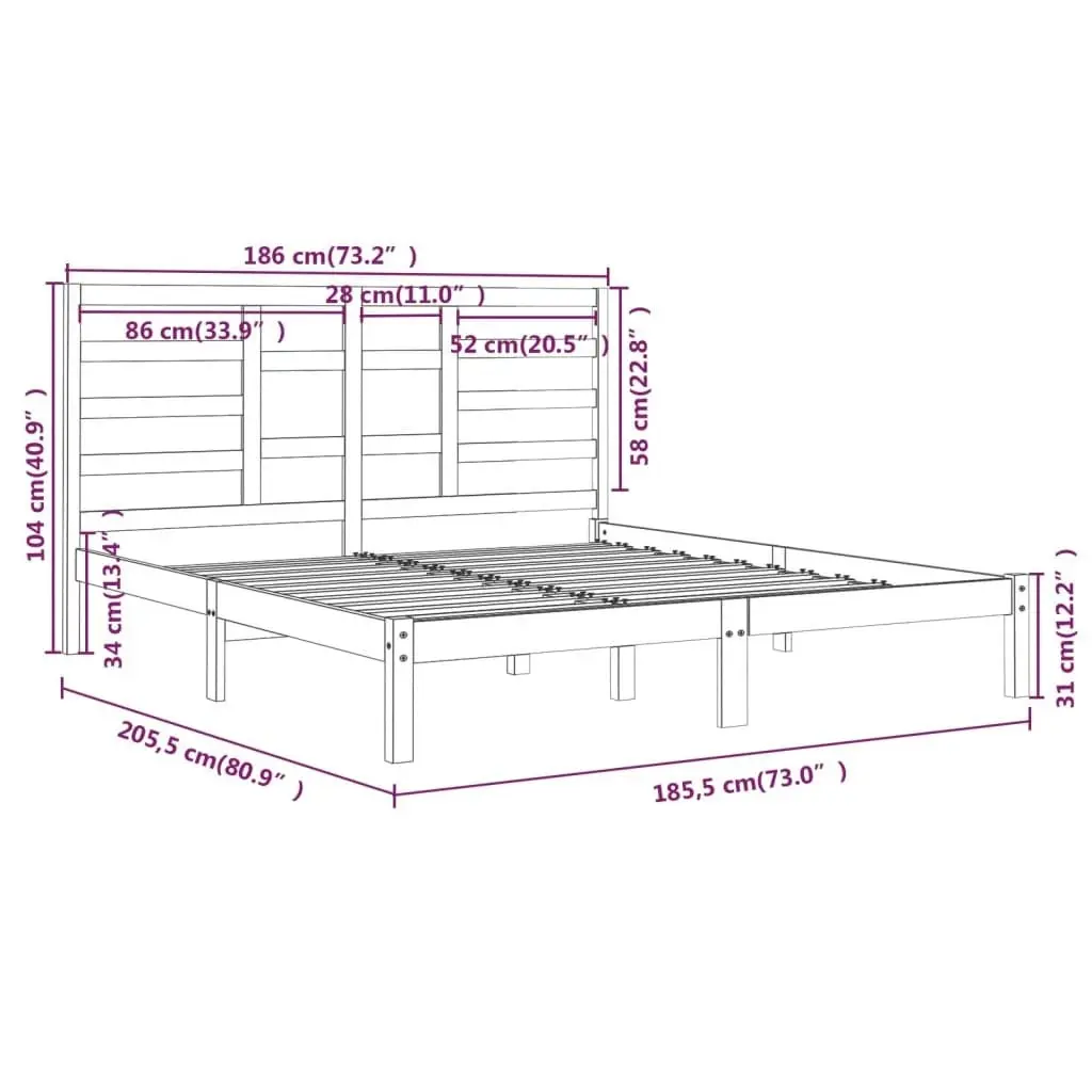 Bed Frame without Mattress Solid Wood 183x203 cm King 3105810