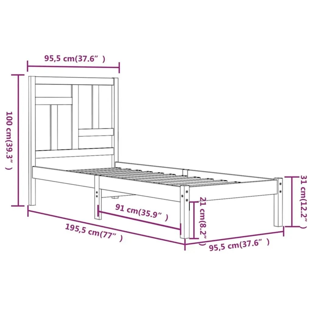 Bed Frame without Mattress 90x190 cm Solid Wood Pine 3104508