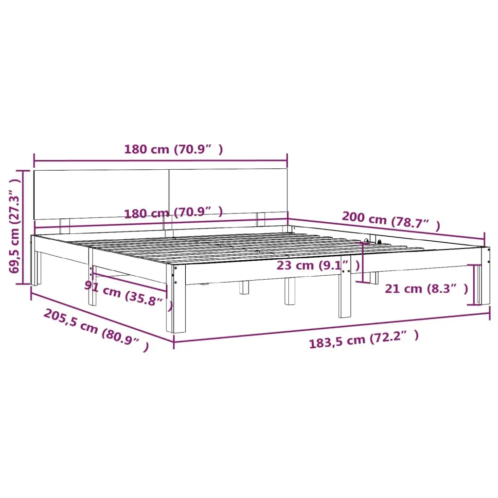 Bed Frame Solid Wood 183x203 cm King Size 810510