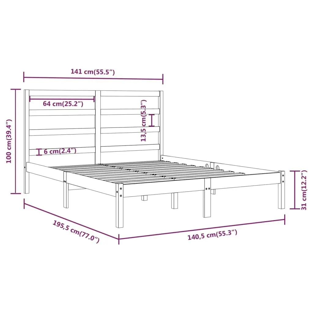 Bed Frame White Solid Wood 137x187 cm Double Size 3104909