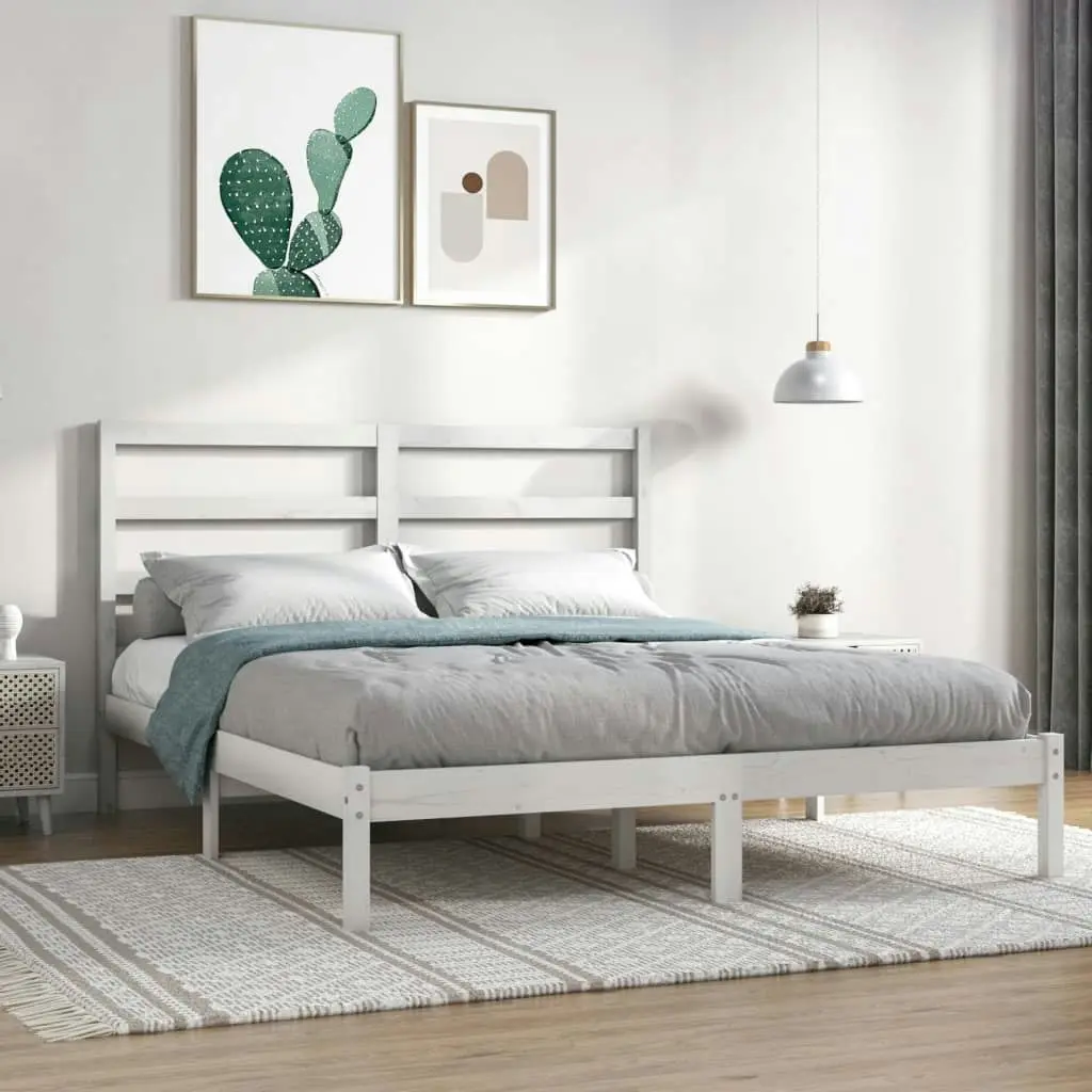 Bed Frame White Solid Wood 137x187 cm Double Size 3104909