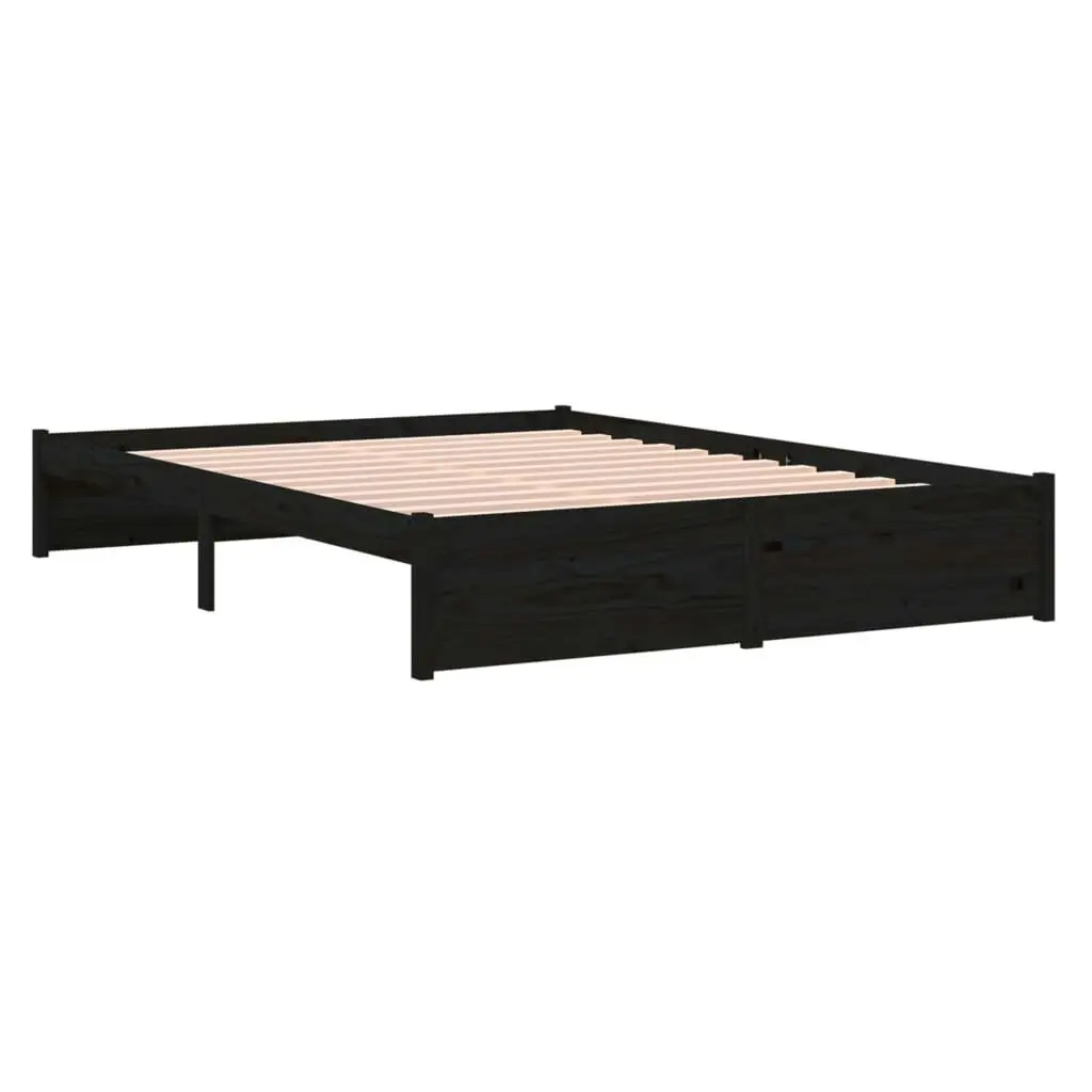 Bed Frame Black Solid Wood 153x203 cm Queen Size 814958