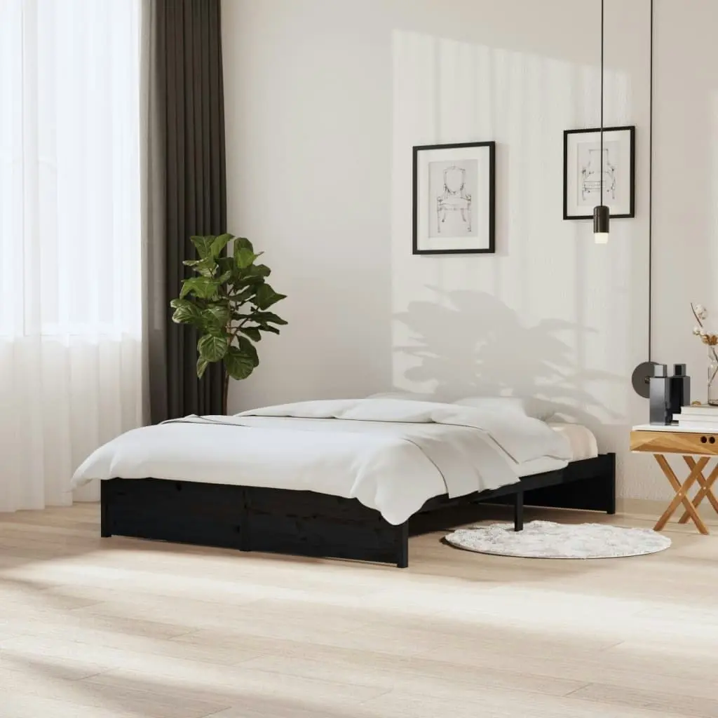 Bed Frame Black Solid Wood 153x203 cm Queen Size 814958