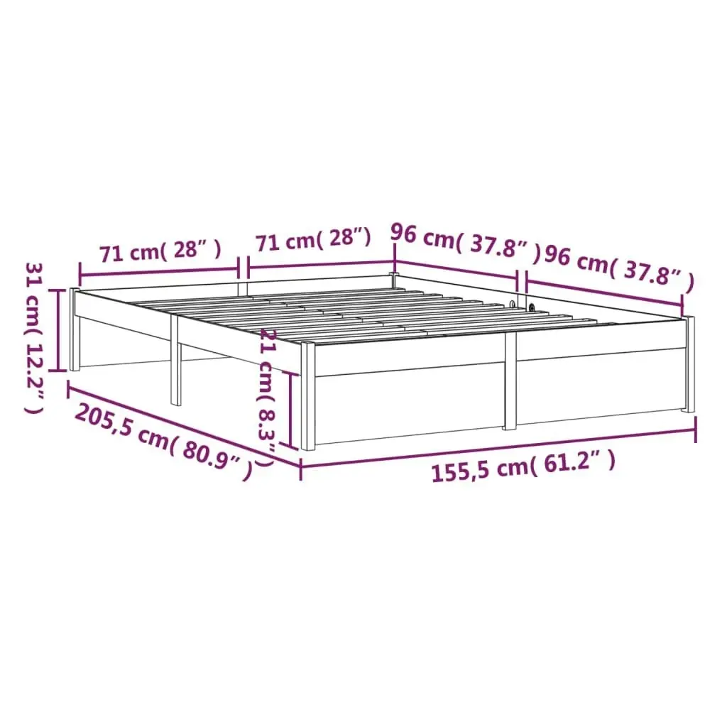 Bed Frame Black Solid Wood 153x203 cm Queen Size 814958