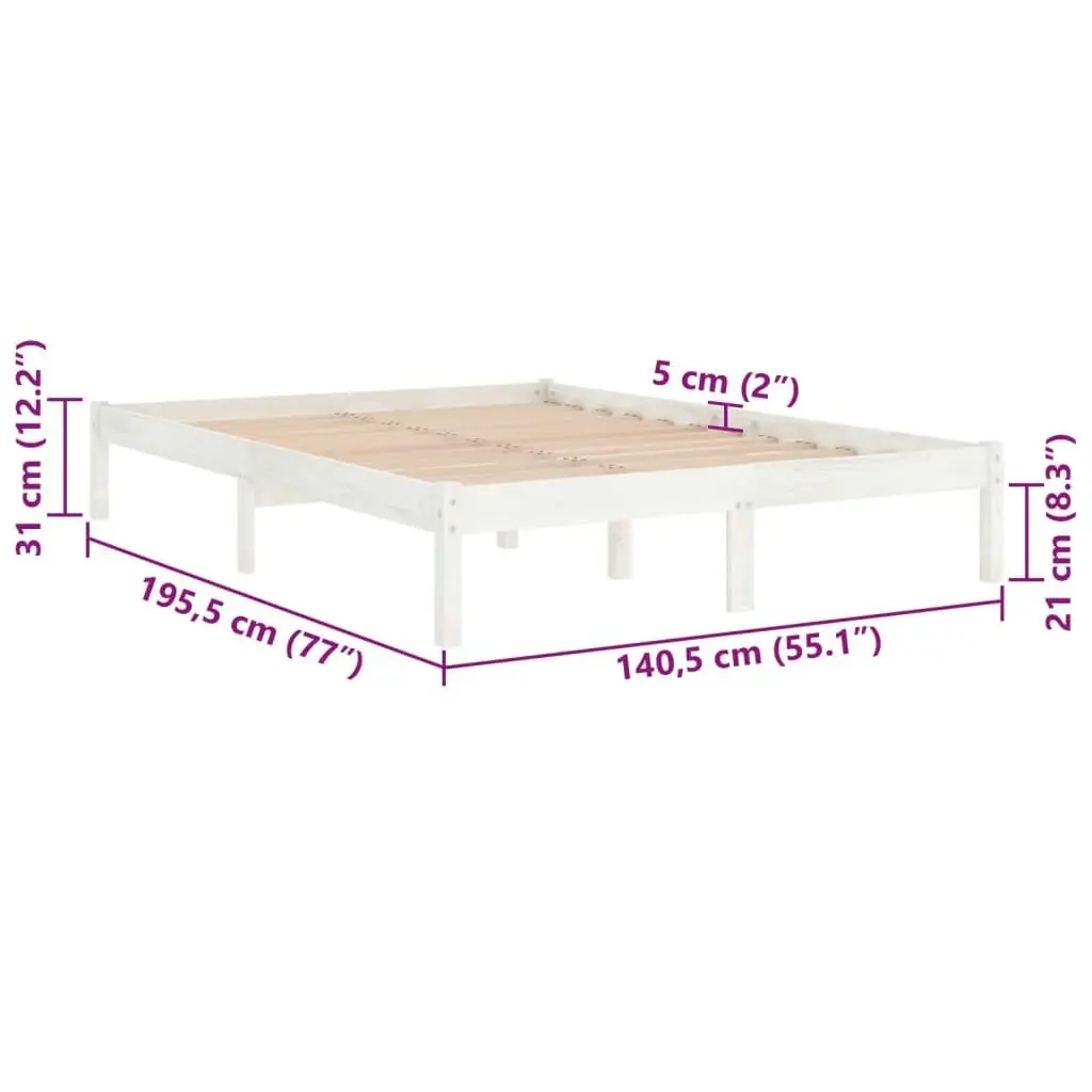 Bed Frame White Solid Wood 137x187 cm Double Size 809993