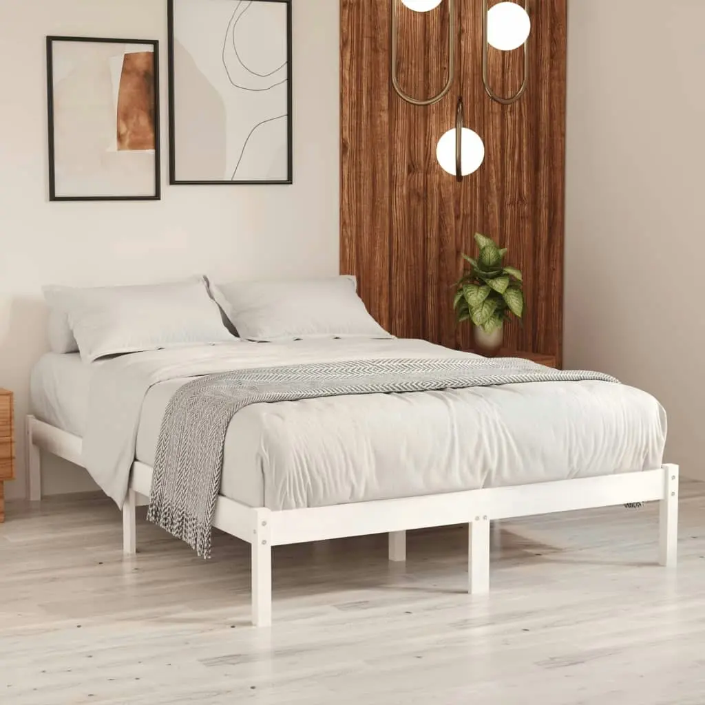 Bed Frame White Solid Wood 137x187 cm Double Size 809993