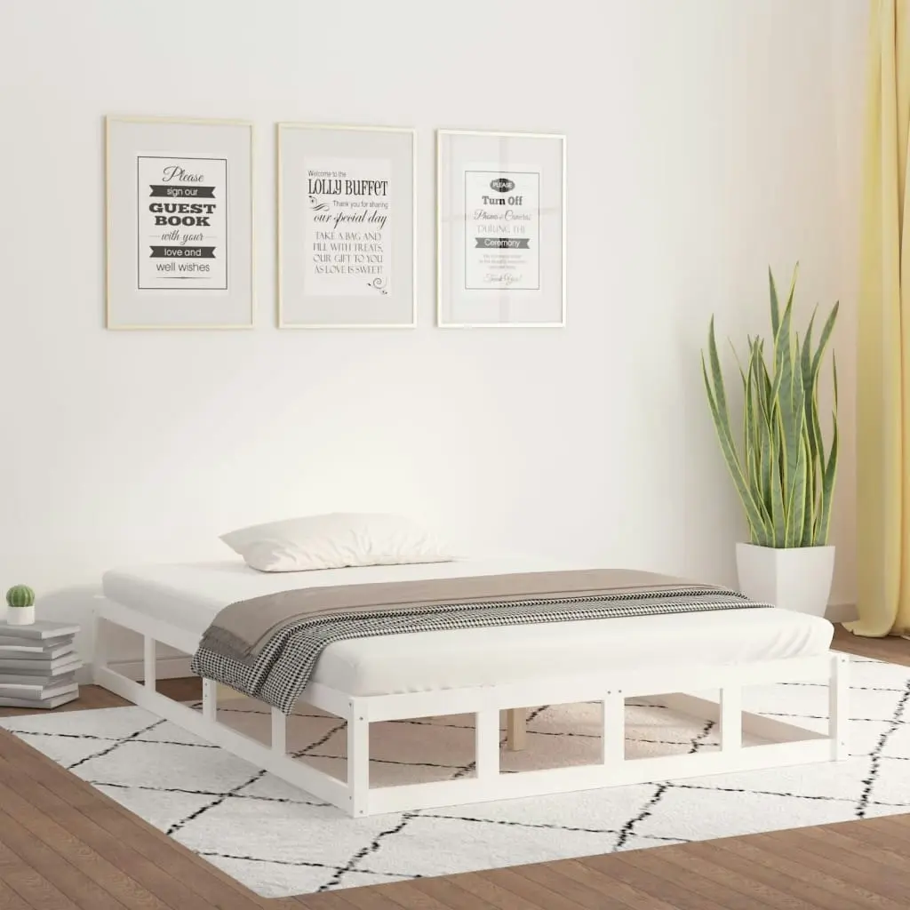 Bed Frame without Mattress White 137x187 cm Double Solid Wood 820797