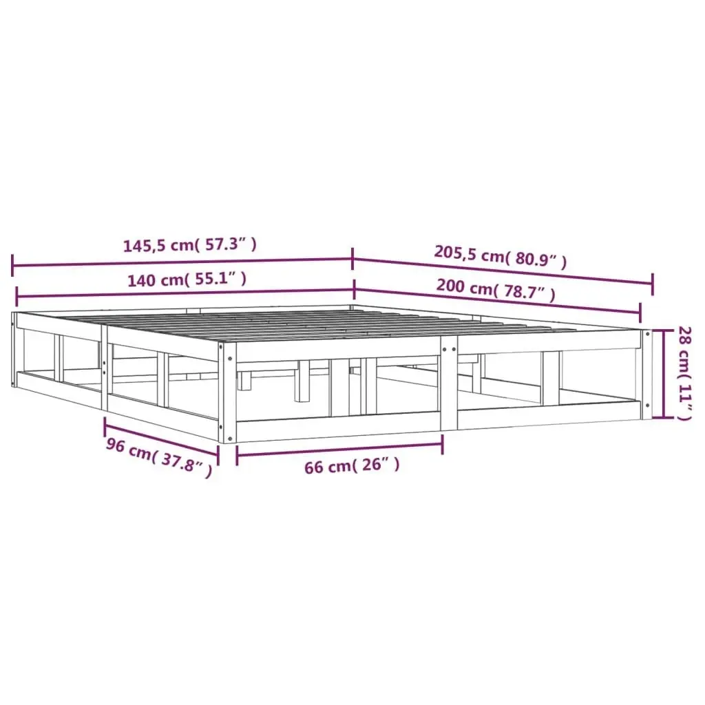 Bed Frame without Mattress White 137x187 cm Double Solid Wood 820797