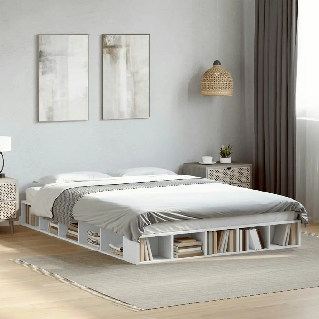 Bed Frame White 150x200 cm Engineered Wood 3280468