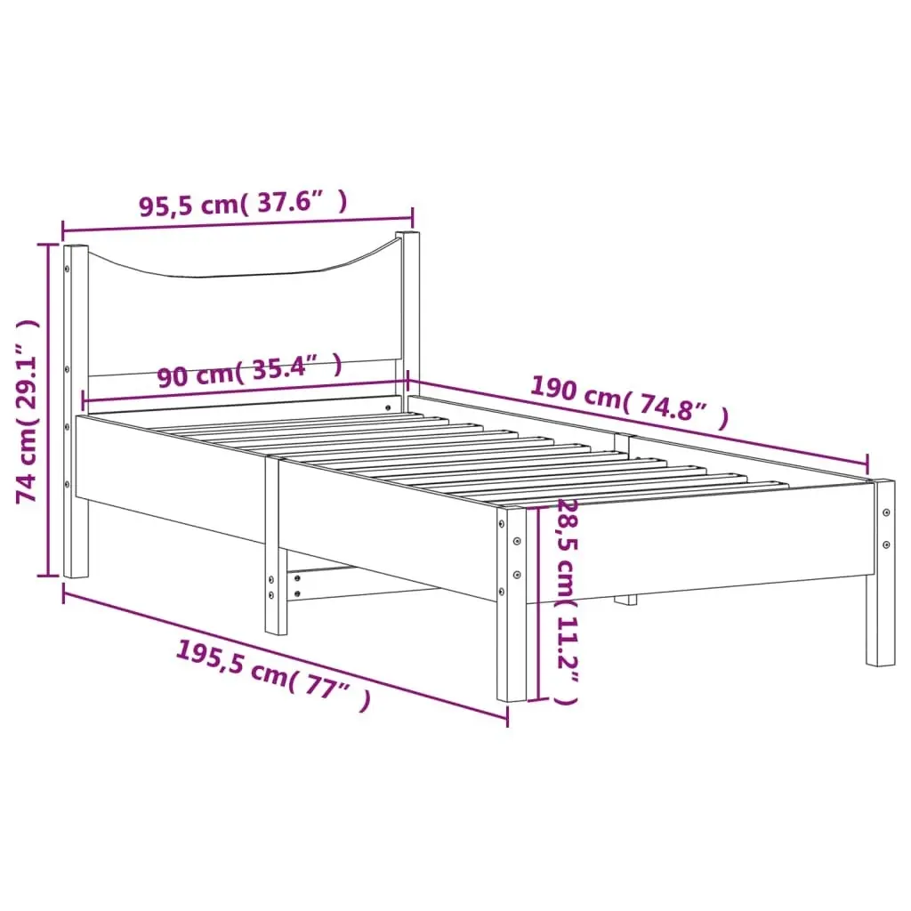 Bed Frame 90x190 cm Solid Wood Pine 844753