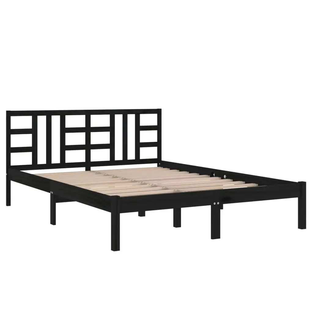 Bed Frame Black Solid Wood 137x187 cm Double Size 3105384