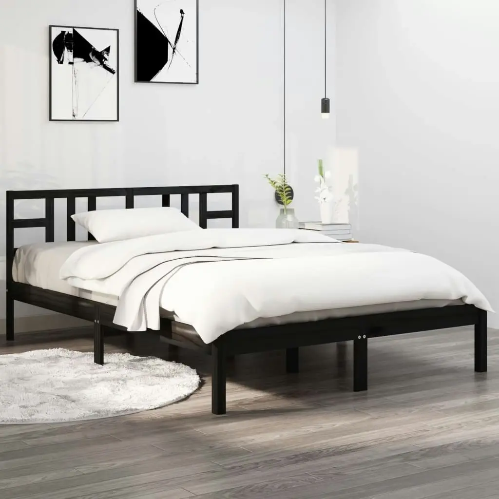 Bed Frame Black Solid Wood 137x187 cm Double Size 3105384