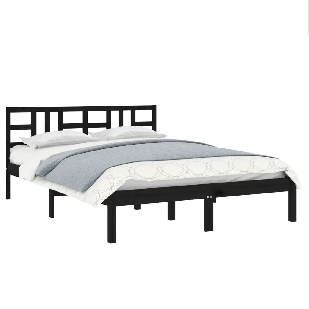 Bed Frame Black Solid Wood 137x187 cm Double Size 3105384