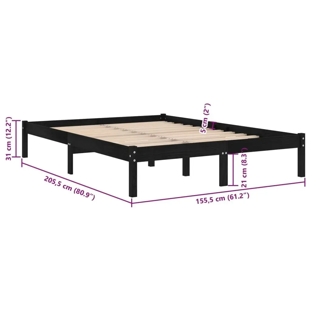 Bed Frame Black Solid Wood 153x203 cm Queen Size 810026