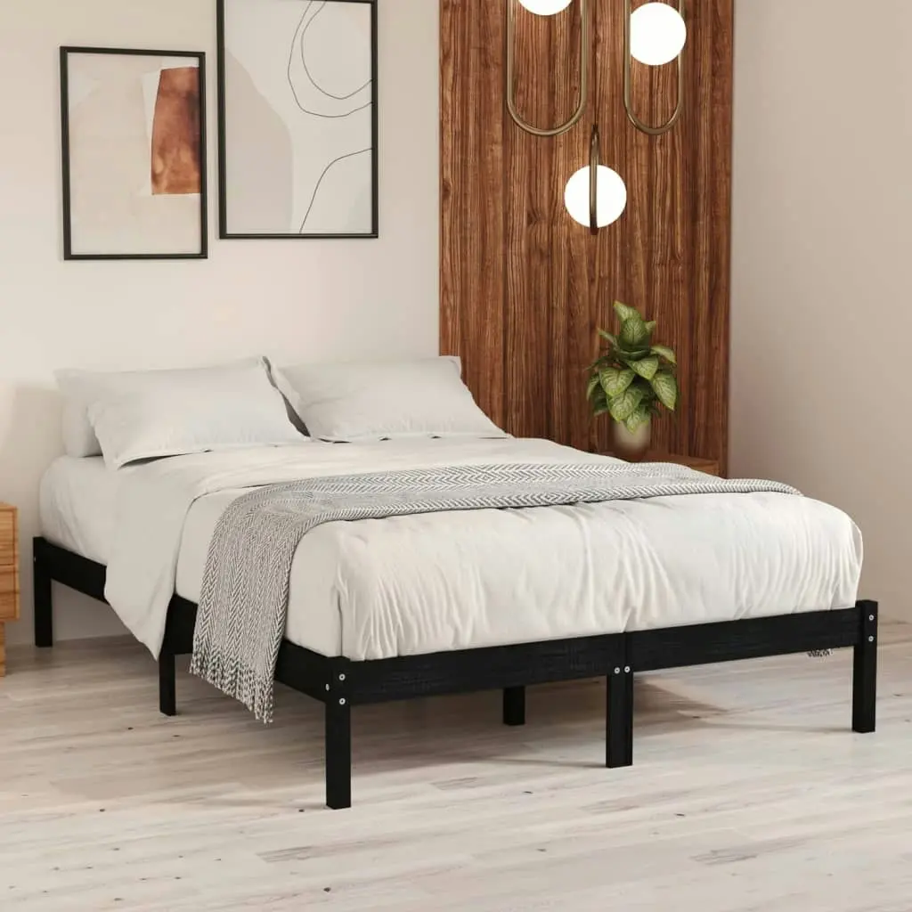 Bed Frame Black Solid Wood 153x203 cm Queen Size 810026