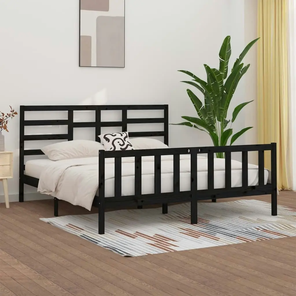 Bed Frame without Mattress Black 183x203 cm King Solid Wood 3107632