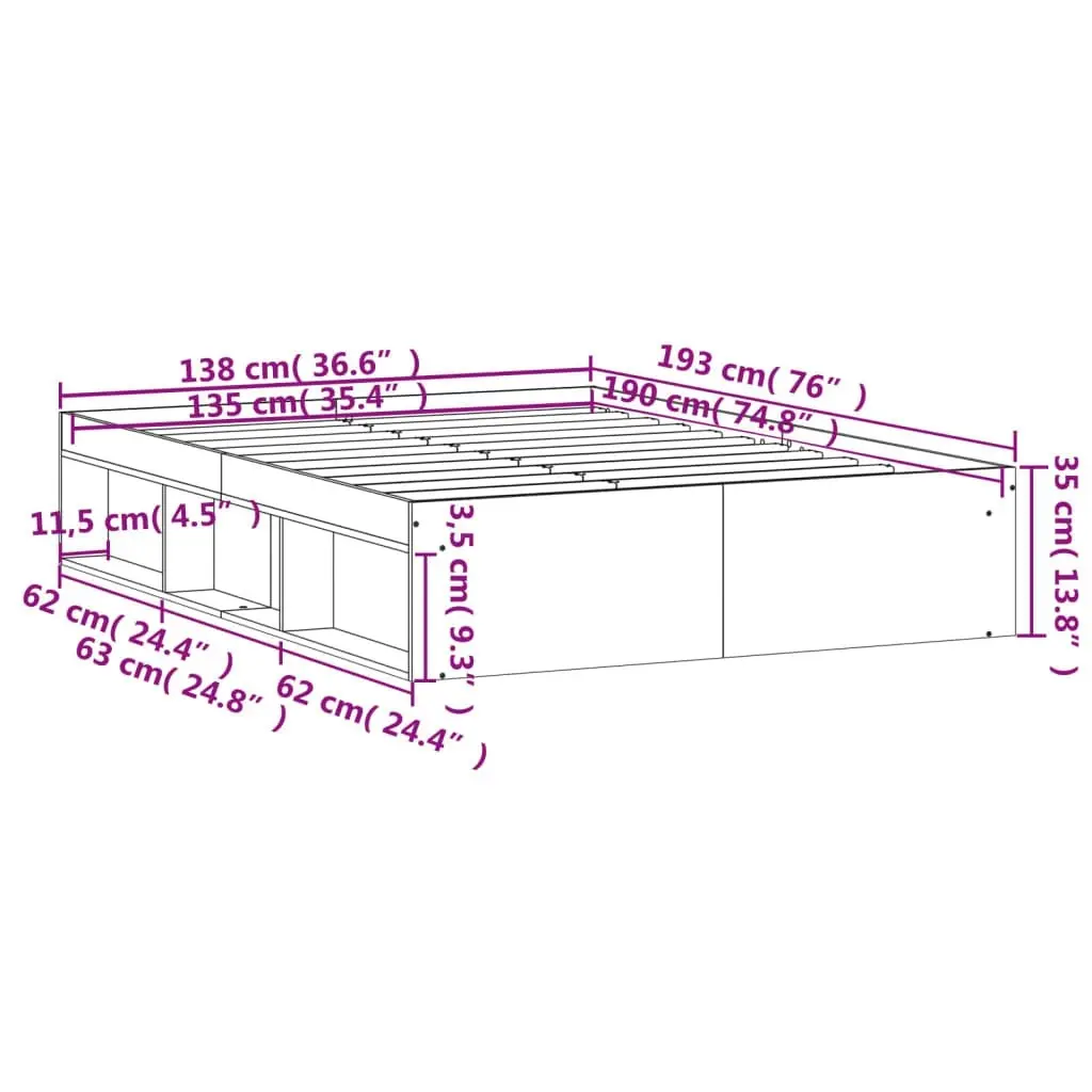 Bed Frame White 137x187 cm Single Size 3203908