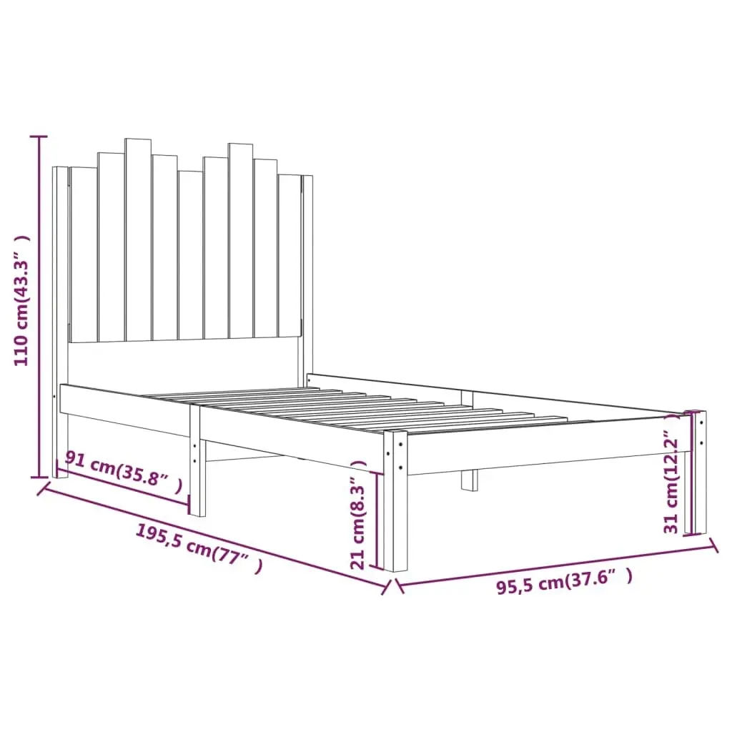 Bed Frame without Mattress Black Solid Wood 90x190 cm 3103747