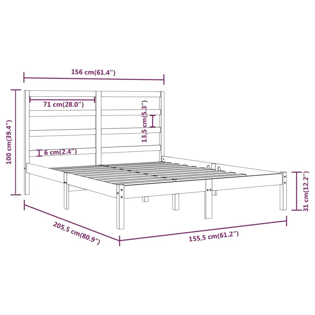 Bed Frame White Solid Wood 153x203 cm Queen Size 3104939