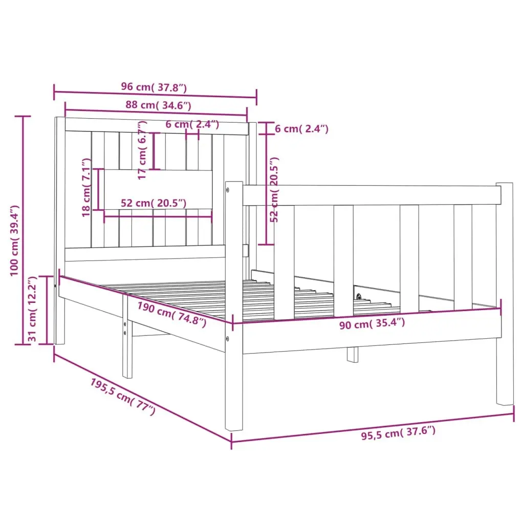 Bed Frame without Mattress Solid Wood 90x190 cm 3104093